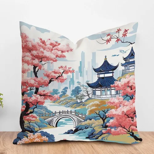 Vista 17 de ArogGeld Funda de almohada blanca con flores chinoiserie, funda de almohada para sofá, diseño floral verde y blanco, funda de almohada de lino A-12