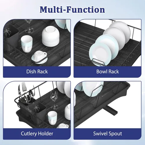 Vista 3 de Aonee Escurridor de platos, escurridor de platos con escurridor, soporte para cubiertos, escurridor de platos para encimera de cocina
