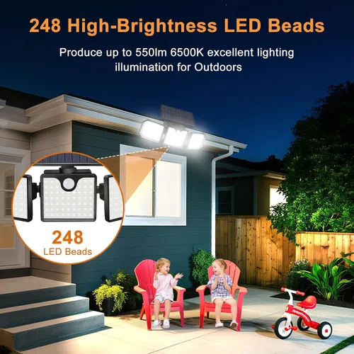 Vista 6 de Aolyty Luces solares con sensor de movimiento, luces estroboscópicas solares impermeables IP65, luces de pared estroboscópicas - Blanco