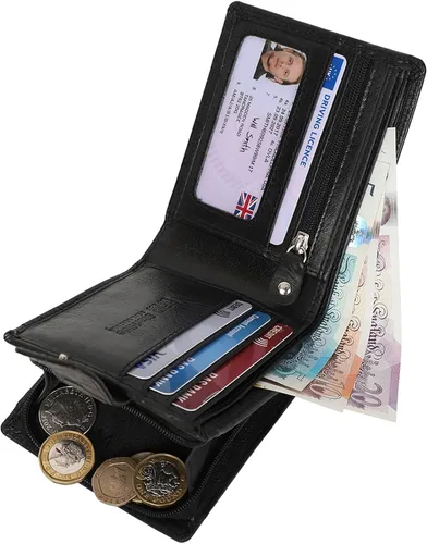 Vista 2 de STARHIDE Cartera de cuero real con cierre RFID para hombre 1180