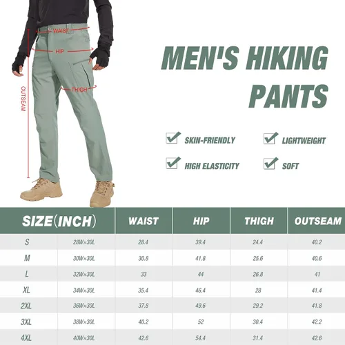 Vista 6 de Pantalones tácticos para hombre, resistentes al agua, pantalones de senderismo al aire libre, pantalones de trabajo ligeros Ripstop, 8 bolsillos