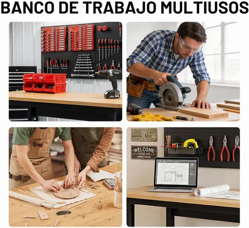 Vista 9 de Banco de trabajo ajustable de 48" con tomas de corriente y 5 ajustes de altura