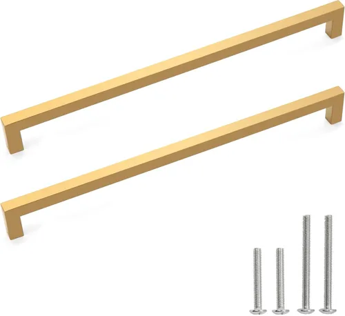 Vista 19 de Tiradores para gabinete dorados, manijas cuadradas para cajones, paquete de 2, manijas de acero inoxidable para cocina de 13-4/5 pulgadas, herrajes