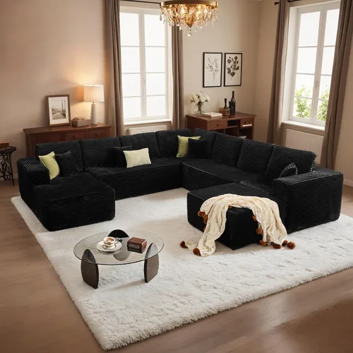 Vista 21 de HOOOWOOO Cloud - Sofás seccionales para sala de estar, sofá modular sin montaje, 110 x 79 pulgadas, de pana afelpada, juego de sofá grande