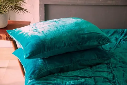 Vista 8 de Funda de edredón de terciopelo sólido ultra-luxe, ropa de cama boho UO, funda de colcha Donna, juego de edredón de 3 piezas, juego de cama de Azul