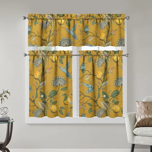 Vista 16 de Juegos de cortinas bohemias de cocina para ventanas, cortina bohemia con flores, cenefa para ventana de fregadero, juego de 3 piezas, decoración