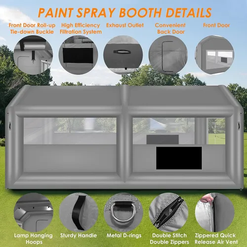 Vista 3 de QILEBA Cabina de pintura inflable de 20 x 13.5 x 9 pies con soplador de 1100 W, cabina de pintura portátil con sistema de filtro de aire