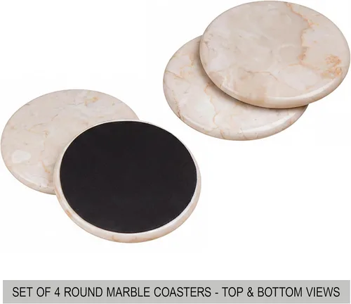 Vista 4 de Creative Home Natural Champagne Marble Set of 4 Piece Round Coasters, 4" Diameter