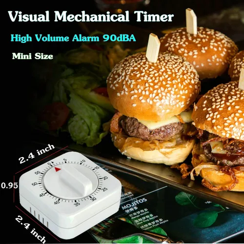 Vista 4 de Temporizador de cocina mecánico cuadrado de 60 minutos, temporizador de cocción visual fácil de usar con imán fuerte y alarma fuerte, temporizador