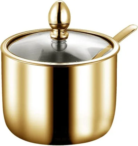 Vista 3 de 2 unidades de acero inoxidable azucarero especias tarro almacenamiento condimento olla con tapa cuchara