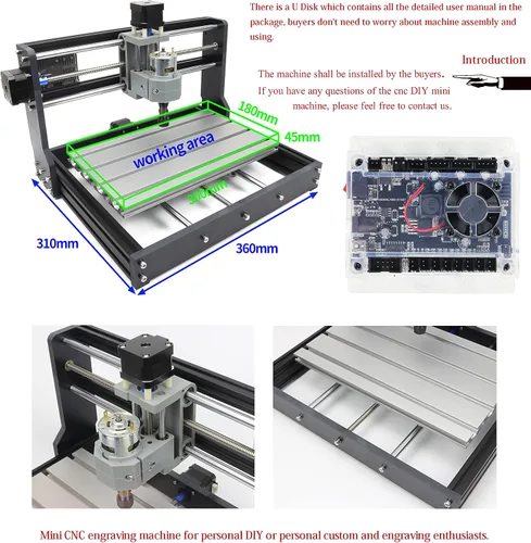 Vista 3 de RATTMMOTOR 3018-PRO DIY CNC Router Kit+GRBL controlador fuera de línea, 3 ejes Hobby CNC Router Machine, plástico acrílico PVC PCB madera mini