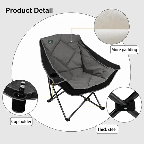 Vista 4 de Northroad Silla de camping plegable de gran tamaño, silla de césped acolchada para exteriores con soporte para tazas, bolsa de transporte
