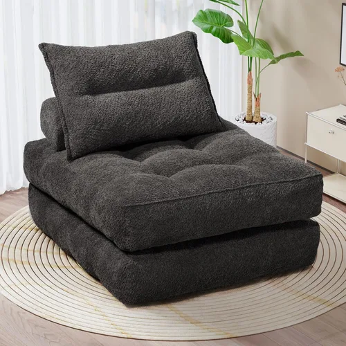 Vista 10 de MONVANE Sofá cama plegable, silla convertible 3 en 1, futón plegable con almohada, sofá individual para espacios pequeños, sala de estar, habitación