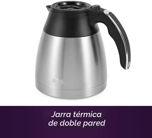 Vista 3 de Mr. Coffee Cafetera programable de 10 tazas, jarra térmica aislada, selección de fuerza de preparación, preparación ahora o más tarde, acero Acero