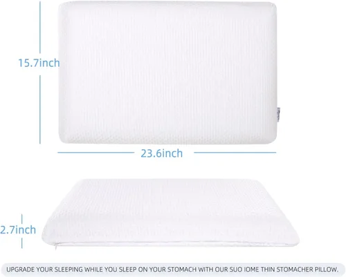 Vista 2 de SUQ I OME Slim Sleeper - Almohada plana ultrafina, 23 x 15.7 x 2.2 pulgadas Espuma viscoelástica con infusión de gel refrigerante, altura de 2.2