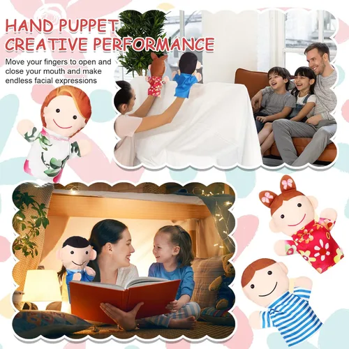 Vista 4 de 6 marionetas de mano de estilo familiar, títeres de felpa suave, para miembros de la familia, lindos juguetes de mano para profesores, padres