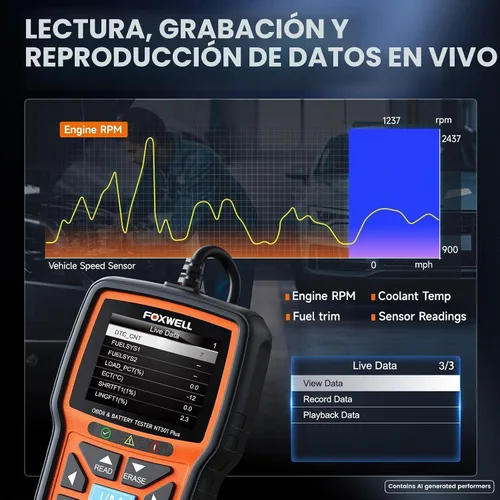 Vista 6 de FOXWELL NT301 Plus 2 en 1 OBD2 escáner y probador de batería de coche de 12