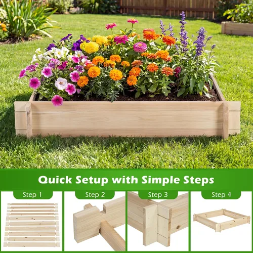 Vista 5 de GIANTEX Cama de jardín elevada de madera, 40 x 40 pulgadas, maceta cuadrada de madera de abeto con base abierta para verduras, flores, hierbas