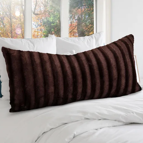 Vista 10 de Cheer Collection Almohada Larga de Pelo Sintético - Almohada Decorativa para Cama y Sofá - Almohada Lumbar Decorativa con Relleno, Negra