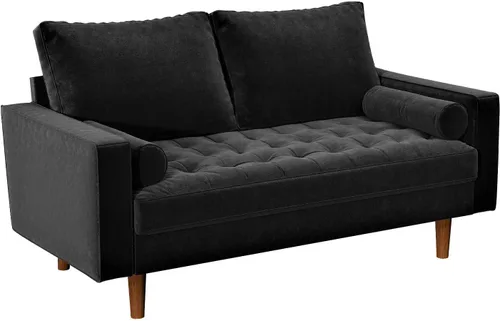 Vista 72 de Container Furniture - Sofá de piel sintética para la sala de estar moderna con cojines extraíbles y patas de madera maciza, sofá estilo lujoso
