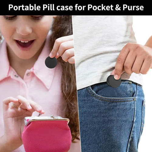 Vista 2 de Pastillero pequeño diario – Pastillero de metal portátil impermeable para bolsillo o bolso de aleación de aluminio redondo contenedor de píldoras