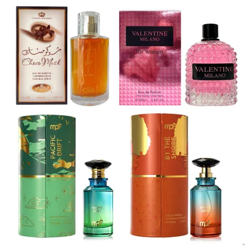 Vista 29 de AFLUXE Set de perfume para mujer, 4 piezas, colección Eau De Parfum de larga duración, almizcle Choco/Milano Mujer/6pm Rosa/7AM Fresh