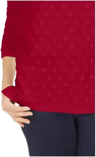 Vista 3 de Karen Scott Sudadera pequeña con textura de lunares para mujer, color rojo, talla S, Rojo