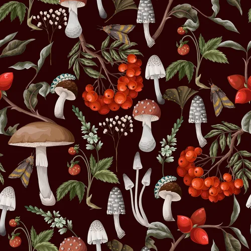 Vista 8 de Papel de contacto Boho negro de despegar y pegar con diseño de setas/caracoles/flores silvestres/mariposas, papel pintado extraíble decorativo