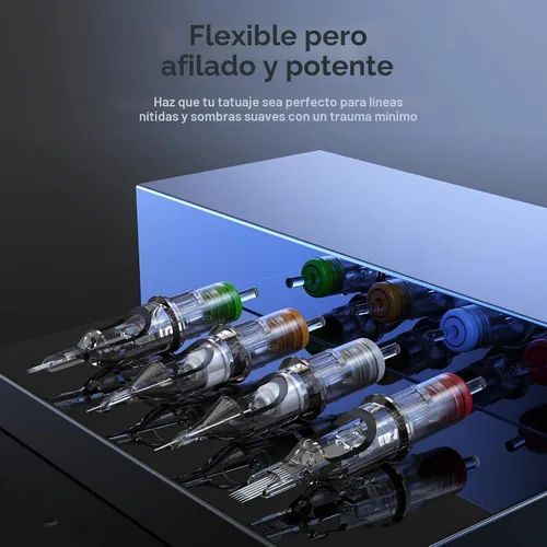 Vista 3 de EZ 100 agujas de cartucho de tatuaje Revolution surtidas 3RL 5RL 7RL 5RS 7RS 7M1 9M1 11M1 9CM 15CM con 2 agarres de aluminio agujas de tatuaje