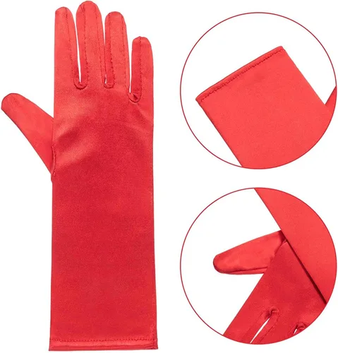 Vista 3 de Zhanmai 6 pares de guantes largos de vestir de princesa, guantes de satén sedosos brillantes para fiestas de niños, bodas, concursos formales