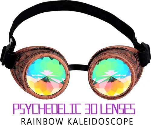 Vista 21 de Gafas caleidoscopio para raves trippy psicodélico steampunk con lentes de cristal de difracción de prisma arcoíris