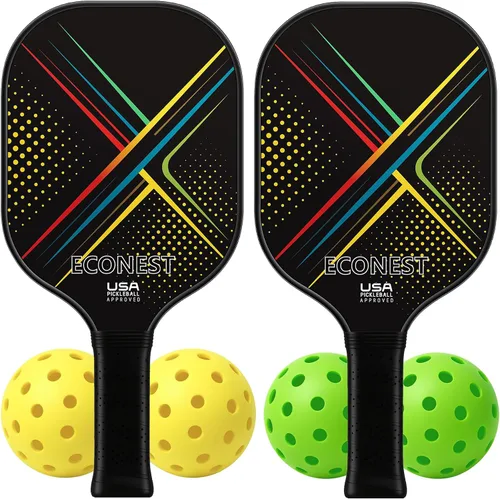 Vista 7 de Juego de 2 palas de pickleball con 4 bolas – Cara de fibra de vidrio de alto rendimiento para precisión, agarre cómodo y fácil control – Ideal