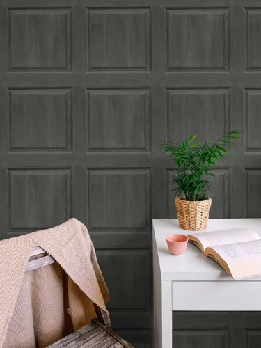 Vista 3 de NextWall Papel tapiz de imitación lavado para despegar y pegar (carbón)