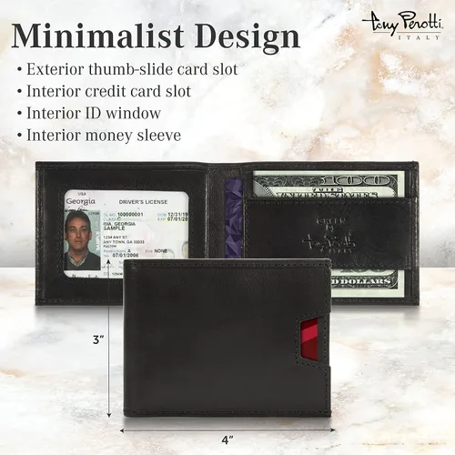 Vista 2 de Tony Perotti Cartera de piel italiana ultrafina RFID para hombre, bolsillo frontal con clip para dinero con ranuras para tarjetas de crédito