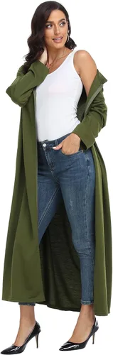 Vista 4 de Laurel Snow Bata larga con capucha y cremallera para mujer, bata de baño de manga larga, camisón suave con bolsillos