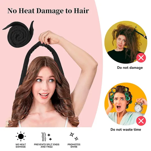 Vista 3 de Flylipu Diadema de Varilla Rizadora sin Calor, Mejorada de 60" Extra Larga, Rizadores de Cabello Suaves para Dormir, Rizos sin Calor para Niñas