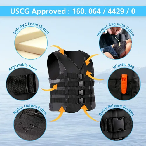 Vista 3 de XGEAR Chaleco salvavidas para deportes acuáticos para adultos USCG