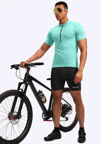 Vista 6 de Bikewa Maillot de ciclismo para hombre que absorbe la humedad, manga corta, UPF media cremallera, ciclismo, ciclismo de carretera, camisas