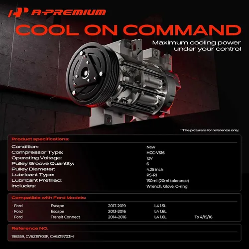Vista 2 de A-Premium Compresor de aire acondicionado con embrague compatible con Ford Escape 2013-2016 1.6L, Escape 2017-2019 1.5L, Transit Connect 2014-2016