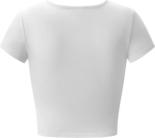 Vista 4 de Camisetas cortas de manga corta para mujer, camisetas básicas de cuello redondo
