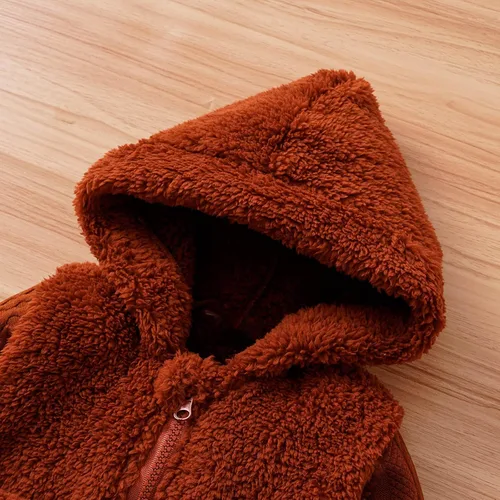 Vista 4 de MIEKISA Chaqueta con cremallera marrón para bebés y niños pequeños con capucha y ropa de abrigo cálida