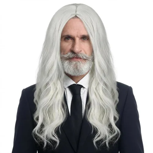 Vista 7 de Peluca gris para hombre, peluca larga para hombre, color gris