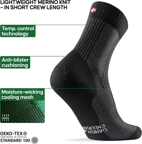 Vista 3 de DANISH ENDURANCE Paquete de 3 calcetines de senderismo ligeros de lana merino para hombres mujeres y niños