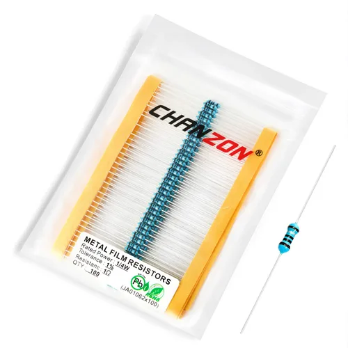 Vista 5 de Chanzon 100 piezas 1 Ω ohm Resistencia 1/4 W (0.25 W) Resistencia fija de película metálica 0.01 ±1% Tolerancia 1R MF Resistencias de agujero