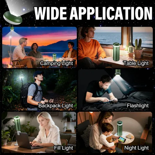 Vista 7 de Luces telescópicas para acampar, linterna magnética plegable, luz de campamento portátil regulable alimentada por USB, 2 modos de iluminación
