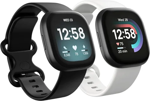 Vista 22 de Paquete de 2 bandas impermeables compatibles con Fitbit Versa 3/Fitbit Versa 4/Fitbit Sense/Sense 2, pulseras deportivas clásicas de repuesto suaves