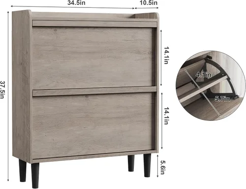 Vista 2 de IDEALHOUSE 2 zapateros con cajones abatibles, zapatero de madera con estante ajustable, organizador de zapatos independiente, almacenamiento oculto