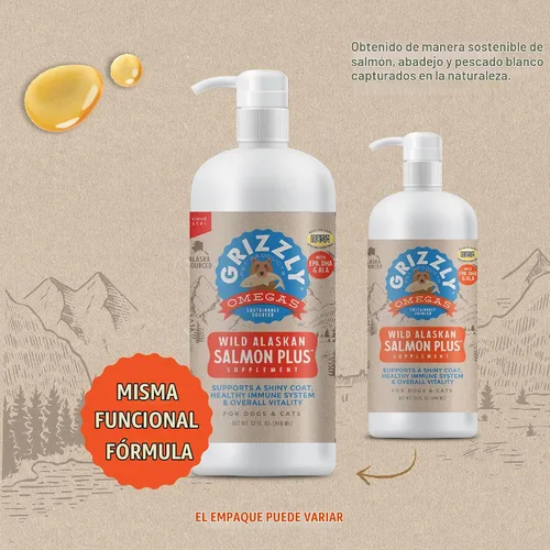 Vista 2 de Grizzly Pet Products Salmon Plus Omega 3-6-9 Suplemento alimenticio para perros y gatos, 32 onzas