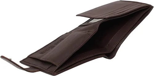 Vista 4 de ras Mens Soft Brown Smooth piel auténtica cartera con ID y la moneda bolsillo
