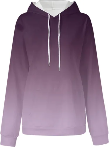 Vista 2 de Miekld Sudadera de gran tamaño para mujer, con capucha de color degradado, manga larga, suéter de otoño con bolsillo